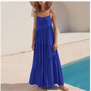 Logene royal blue three tiered maxi dress
